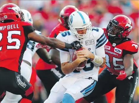  ?? AL CHAREST ?? Toronto Argonauts quarterbac­k Ricky Ray has won three Grey Cups and hopes to capture a fourth Sunday against the Calgary Stampeders.