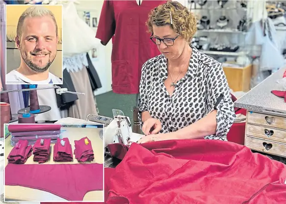  ??  ?? David (inset) and Penny have changed tacking stitches and are making garments for the NHS.
