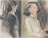  ?? ELIZABETH WILLIAMS VIA AP ?? Ghislaine Maxwell (right) during a break in her sex traffickin­g trial on Monday in New York.