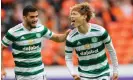  ?? Photograph: Steve Welsh/PA ?? Celtic’s Liel Abada and Kyogo Furuhashi celebrate after demolishin­g Dundee United.