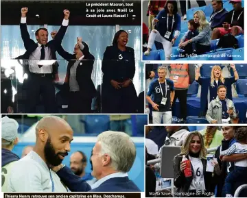  ?? Le président Macron, tout à sa joie avec Noël Le Graët et Laura Flessel ! Thierry Henry retrouve son ancien capitaine en Bleu, Deschamps. ??