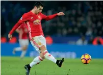  ?? AP ?? Manchester United playmaker Henrikh Mkhitaryan controls the ball during the EPL match against Leicester City. —