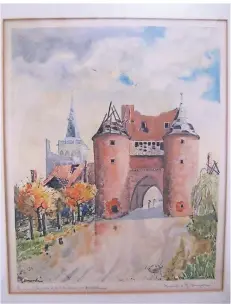  ?? FOTO: MARC HAGEDORN ?? Das Klever Tor 1946: Das Aquarell von Reinhard Maria Bongertz zeigt das Bauwerk mit seinen Zerstörung­en aus dem Zweiten Weltkrieg.