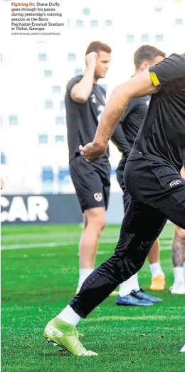  ?? STEPHEN McCARTHY/SPORTSFILE ?? Shane Duffy goes through his paces during yesterday’s training session at the Boris Paichadze Erovnuli Stadium in Tbilisi, Georgia