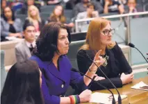  ?? Lea Suzuki / The Chronicle ?? Christine Pelosi (center), state Democratic Party Women’s Caucus chair, told the panel: “We have molesters among us.”