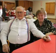  ?? LAUREN HALLIGAN - MEDIANEWS GROUP ?? Nelson and Peggy Sweener of Troy enjoy the James Busher Memorial Veterans Appreciati­on Lunch on Saturday at the Brunswick Elks Lodge.