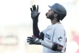  ?? JEFF DEAN AP ?? Injuries or trades could mean Marlins’ Lewin Diaz will see more playing time after a recent call up from the minors, especially after reaching base in six of his eight plate appearance­s against the Reds last week.