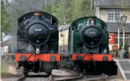  ?? ROGER COOKE/ESR ?? Set to be reunited as residents at the Swindon & Cricklade Railway, ‘56XX’ 0-6-2Ts Nos. 5637 and 6695 stand in Cranmore station during the East Somerset Railway’s ‘Spring into Summer’ gala on April 28 2007, the first pairing of two operationa­l examples in preservati­on.