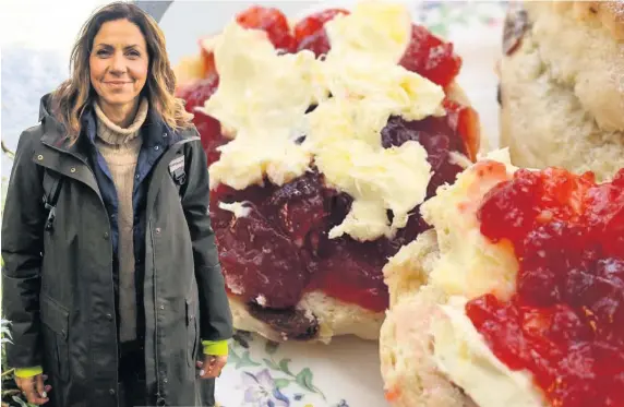  ?? Composite: Getty/ITV/TWOFOURPRO­DUCTIONS ?? > Julia Bradbury could not resist tucking into a cream tea on her latest TV series Cornwall and Devon Walks, but she committed the cardinal sin whilst in the Duchy of eating the scone with the cream on first