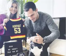  ??  ?? Canucks captain Bo Horvat and wife Holly are expecting a baby in July 2020, when he could be playing hockey.