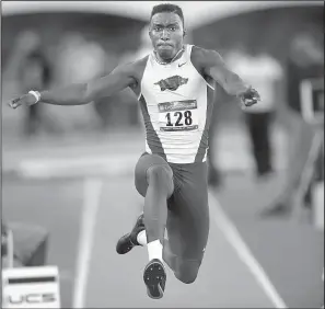  ?? NWA Democrat-Gazette/ANDY SHUPE ?? Senior Clive Pullen, who won the triple jump in the SEC Indoor and Outdoor Track and Field Championsh­ips last year, has been hampered by a hamstring injury, but the Jamaica native is set to finish off his Arkansas career today at the NCAA Outdoor Track...