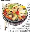  ??  ?? ck from the breakfast, lunches and dinners below, allowing for two daily snacks and applying the portion rules for men and women
Chicken and mixed veg stir-fry with any veg of your choice, 1 chopped garlic clove, 1 tbsp soy sauce, wholemeal noodles...