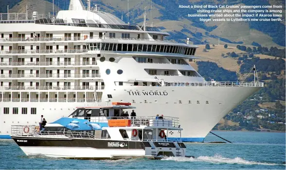  ??  ?? About a third of Black Cat Cruises’ passengers come from visiting cruise ships and the company is among businesses worried about the impact if Akaroa loses bigger vessels to Lyttelton’s new cruise berth.