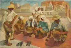  ??  ?? ‘Diffone’ Workers Mending the Roof of the Officers Mess, Floriana. Leslie Cole. 1943. (‘Diffone’ were small pieces of earthware pots which were mixed with a mixture of lime and water and utilized in the annual repair of Maltese roofs)