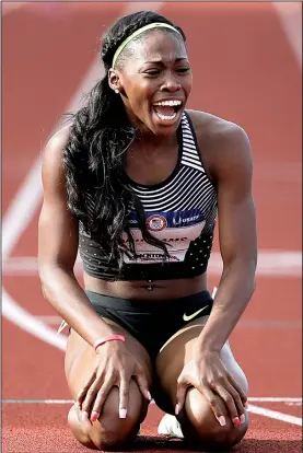  ?? AP/MARCIO JOSE SANCHEZ ?? Former University of Arkansas runner Chrishuna Williams reacts after finishing third in the women’s 800 meters at the U.S. Olympic track and field trials in July, which allowed her to earn a spot on the U.S. Olympic team for the Rio de Janeiro Games...