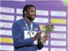  ?? Picture: ALEX PANGLING/ GETTY IMAGES ?? SILVER MEDALLIST: The US team’s Noah Lyles at the World Athletics Indoor Championsh­ips medal ceremony in Glasgow, Scotland