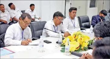  ?? NEC ?? NEC officials meet with representa­tives of each of the political parties which has registered to contest the upcoming Senate elections, on January 15.