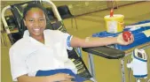  ??  ?? BOLD BLOOD DONOR: Port Alfred High School Grade 11 pupil Siphosethu Balura was all smiles while donating blood in the school hall last week Tuesday. A total of 24 pints were collected by the SANBS