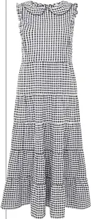  ??  ?? Collared gingham dress in organic cotton black, £65, Monsoon.