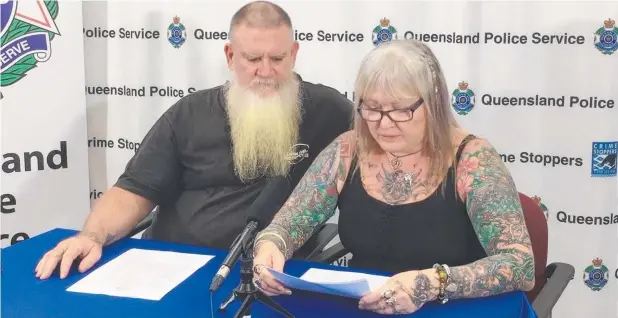 ??  ?? GRATITUDE: Toyah’s mother Vanessa Gardiner, with husband Darren ’Snake’ Gardiner, provides a public statement in which she thanks the community for its support.
