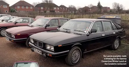  ?? ?? Six Lancia examples made a showing for the Gamma Consortium Winter Lunch at the Canaletto restaurant