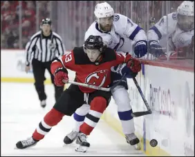  ?? AP PHOTO ?? Nico Hischier (13) had 48 points in his first NHL season this year.