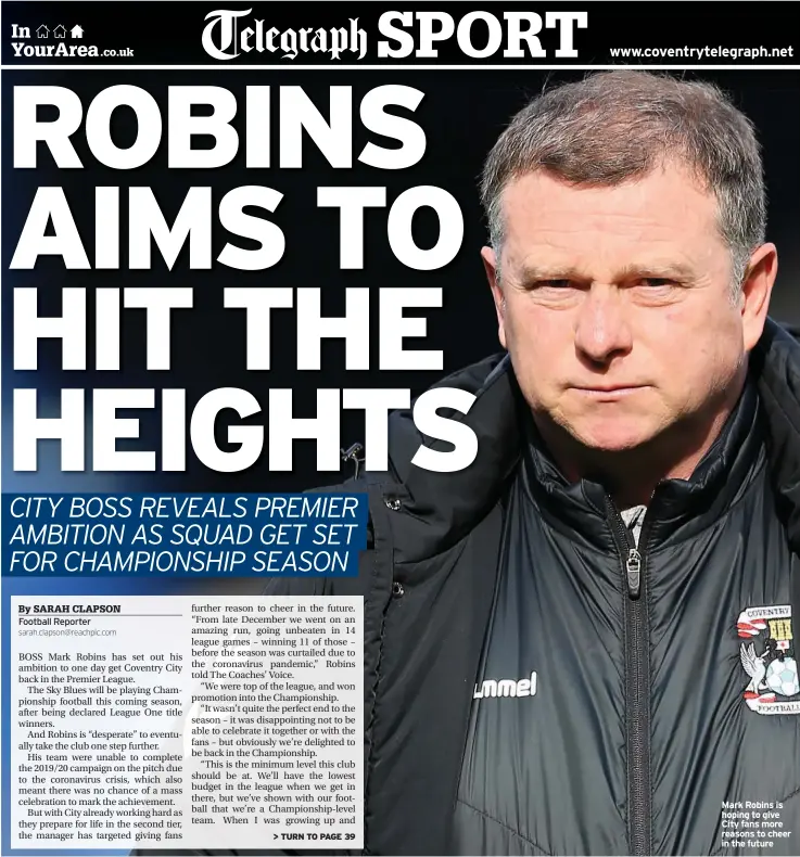  ??  ?? Mark Robins is hoping to give City fans more reasons to cheer in the future