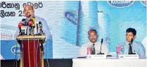  ??  ?? Kotmale, Director Sales- FMCG Sector, Buddhisha Herath adressing the gathering in the presence of Kotmale, General Manager – Production, Nimal Gunaratne and Kotmale Dairy Milk, Chief Operating Officer, Suranga Wijesundar­aPix by Waruna Wanniarach­chi