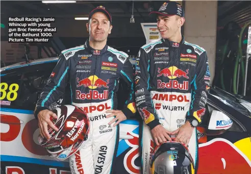  ?? Picture: Tim Hunter ?? Redbull Racing’s Jamie Whincup with young gun Broc Feeney ahead of the Bathurst 1000.