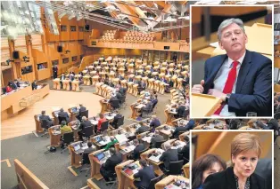  ??  ?? Facing offrichard Leonard and Nicola Sturgeon spoke in the Scottish Parliament about care services