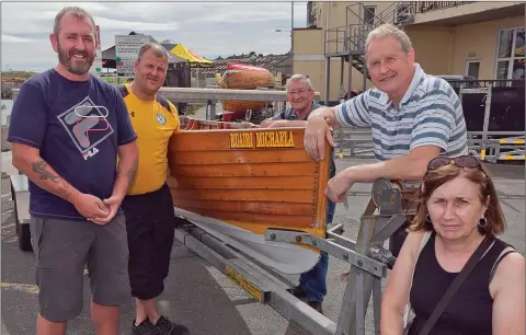  ??  ?? Andrew O’Reilly, Barry Robinson, Robert Boyce, Terence Keogh and Niamh Wogan at the Wicklow Regatta rowing races.