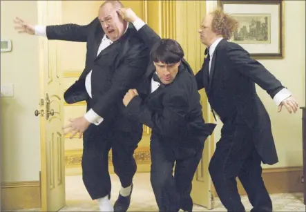  ?? Photos by Peter Iovino, 20th Century Fox ?? Tripping into theaters: The team aimed for an “authentic” Stooges film, says Chris Diamantopo­ulos, center, with Will Sasso and Sean Hayes.