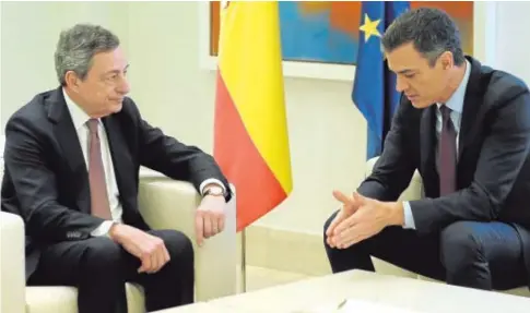  ?? JAIME GARCÍA ?? Hace dos años en Moncloa Pedro Sánchez recibió a Draghi en febrero de 2019 cuando el italiano presidía el Banco Central Europeo