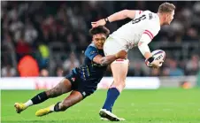  ?? — AFP file photo ?? Steward (right) is tackled by Japan’s fullback Kotaro Matsushima during the Autumn Internatio­nal rugby union friendly match between England and Japan at Twickenham Stadium, south-west London.