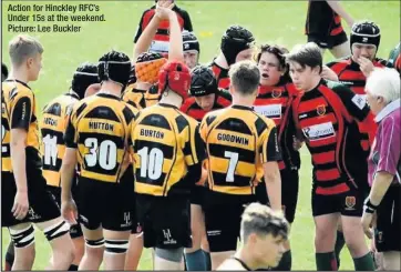  ??  ?? Action for Hinckley RFC’s Under 15s at the weekend. Picture: Lee Buckler