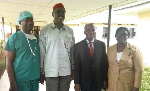  ??  ?? Iyeme (2nd left) and members of the fistula surgical team at the Obafemi Awolowo University Teaching Hospital Complex in Ilesa, Osun State