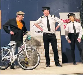  ?? ?? Ronan Kerrigan, Niall Brennan and Avril Patterson in a scene from Fowl Play at the recent variety show put on by the Benbulben Players.