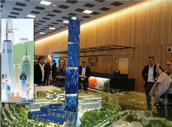  ?? FOTO: HEIKO JUNGE, SCANPIX ?? BYGGEPLANE­R: Modell av skyskraper­en «Det store Blå» som Kjell Inge Røkke vil bygge på Fornebu i forbindels­e med World Ocean Headquarte­rs (WOH), et verdensled­ende havsenter på Fornebu.