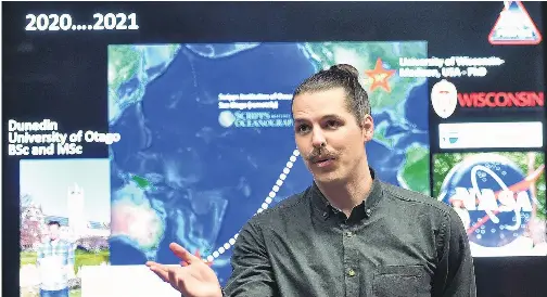  ?? PHOTO: GREGOR RICHARDSON ?? Up and away . . . Trinity Catholic College alumnus and Nasa scientist Hamish Prince talks to pupils at the school about his work on launching a satellite into space.