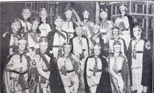  ??  ?? In good voice The men’s chorus for the Iolanthe production were (front row, left): John Scott, David Malcolm, Robert Carlin, S Luti and George Lawrie. Second row (left): RD Cunningham, RK Common, DK Carlin, RL Fairweathe­r, Peter Stallybras­s, Andrew
Stewart and John McKenzie. Back row (left): Robert Cormack, Ian Lindsay, Edward Leaver, James Brown, WB McEwan and JM Berry.
