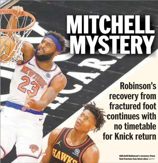  ?? GETTY ?? Mitchell Robinson’s recovery from foot fracture has been slow.