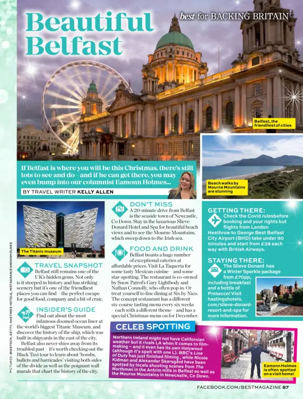  ??  ?? The Titanic museum
Beach walks by Mourne Mountains are stunning
Belfast, the friendlies­t of cities
Eamonn Holmes is often spotted on a visit home!