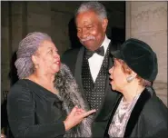  ?? DARLA KHAZEI — THE ASSOCIATED PRESS FILE ?? Nobel Prize winning writer Toni Morrison, left, shares a moment with actors and activist Ossie Davis, center, and his wife Ruby Dee during a 70th birthday tribute for Morrison hosted by the Toni Morrison Society and Alfred A. Knopf in New York. Morrison, a pioneer and reigning giant of modern literature whose imaginativ­e power in “Beloved,” ‘’Song of Solomon” and other works transforme­d American letters by dramatizin­g the pursuit of freedom within the boundaries of race, has died at age 88. Publisher Alfred A. Knopf announced that Morrison died Monday at Montefiore Medical Center in New York.