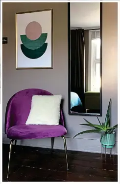  ??  ?? Left: A simple pop of purple in a velvet chair livens up this space (Cult Furniture)