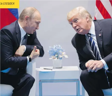  ?? EVAN VUCCI / THE ASSOCIATED PRESS ?? Russian President Vladimir Putin and U.S. President Donald Trump had a “robust and lengthy exchange” on Friday about election interferen­ce.