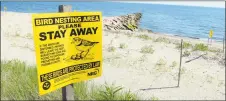  ?? Christian Abraham / Hearst Connecticu­t Media file photo ?? Signs warn visitors to stay clear of piping plover nests at Long Beach in Stratford last year.