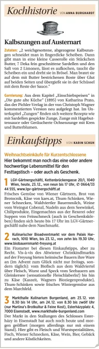  ??  ?? LGV-Gärtnergsc­häftl, Kettenbrüc­kengasse 20/I, 1040 Wien, heute, 23. 12., von neun bis 17 Uhr, 0664/33 44 555, www.lgv-gärtnergsc­häftl.at