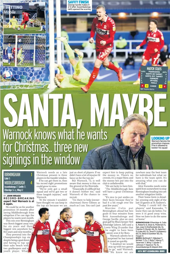  ??  ?? SAVVY FINISH George Saville makes it 2-0 after Assombalon­ga (left) opened the scoring
LOOKING UP Warnock fancies his promotion chances if he is allowed to bolster his squad