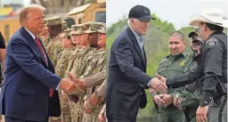  ?? TRUMP: ERIC GAY/AP; BIDEN: JIM WATSON/AFP VIA GETTY IMAGES ?? Former President Donald Trump, left photo, and President Joe Biden, right photo, were both on the border in Texas on Thursday. Trump was in Eagle Pass, Biden in Brownsvill­e.