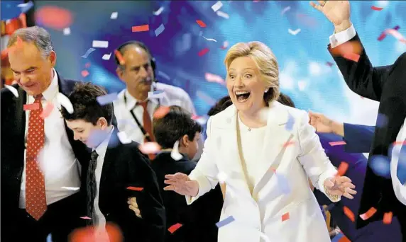  ?? Matt Freed/Post-Gazette photos ?? In her speech Thursday night in Philadelph­ia accepting the Democratic Party’s nomination for president, Hillary Rodham Clinton talked about her motivation for public service and thanked her family, President Barack Obama and his wife, Michelle, and...